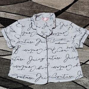 JUICY COUTURE GRAY & BLACK JC SCRIPT LOGO BUTTON-DOWN SHORT SLEEVE PAJAMA TOP XL